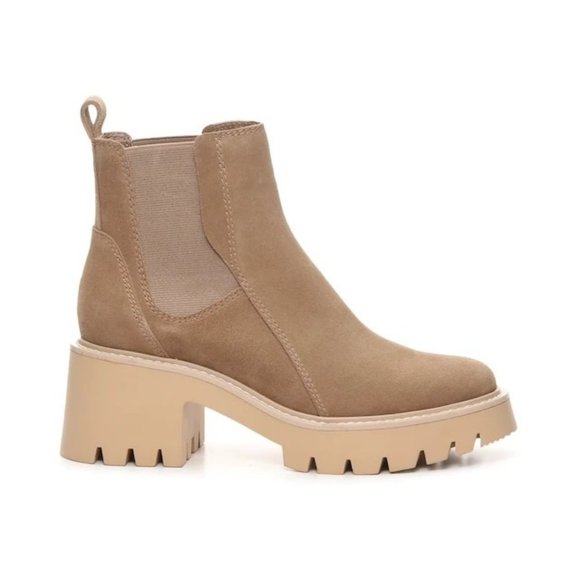 Dolce Vita Shoes - NEW Dolce Vita Sz 8 Halina Taupe Suede Chunky Block Heel Lug Sole Chelsea Boots